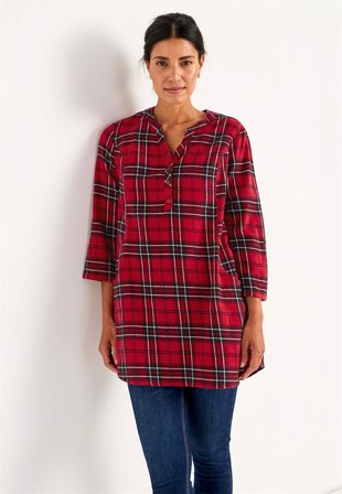 Cellbes of Sweden - Tunika i flonel med lommer i rød / ternet til damer i størrelse 34/36