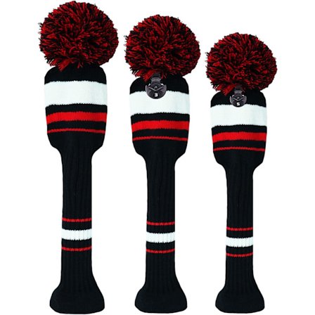 3-pak Pom Golf Head Covers til Woods 1 3 5 Driver Fairway Hybrider, med Nummeretiket, Strikkede Golf Head Covers, Marineblå 135-FA11-
