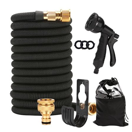 15m/50ft Expanderbar Trädgårdsslang, Flexibel 8-vägs Vattenslang med Massiva Mässingskopplingar och 4-facks Latexkärna, Justerbar