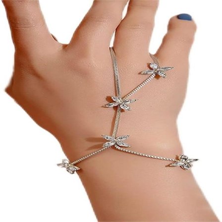 Finger Armbånd Ring Sølv Krystal Håndkæder Blomma Fingerkæde Armbånd Slave Håndsele Armbånd Kedja Bryllupssmykker til Kvinder og Piger