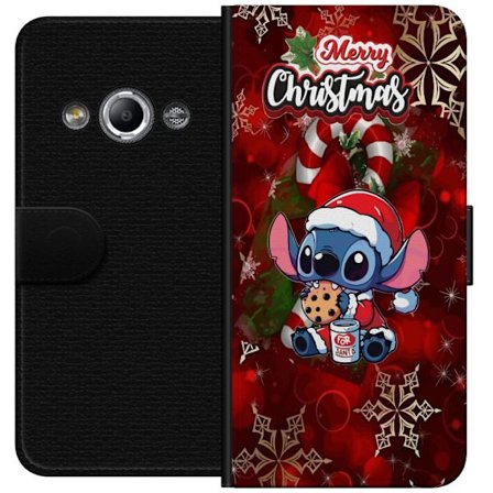 Kompatibelt Lommeboketui til Samsung Galaxy Xcover 3 Stitch juletema med kake og nissekostyme god jul søt festlig kawaii ferie rød bakgrunnskunst