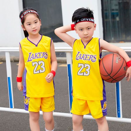 Baskettröja för barn Lakers V-ringad nr 23 gul