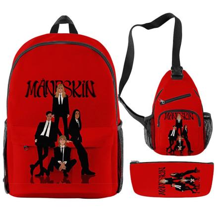 3stk/sett Maneskin Skoleveske Casual Ins Rød Skolesekk Med Blyantveske Og Messenger Bag