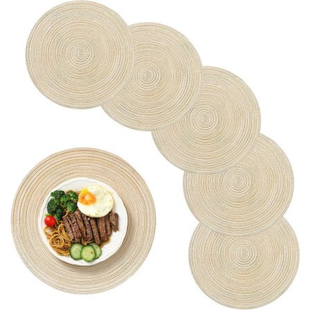 6 stk. - Bordmatter - Brikker - Runde brikker - Vaskbare bomullsbrikker - Runde vevde brikker