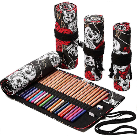 Fargeblyantveske 2024, Bærbar Lerretsrull Oppbevaring for Fargeblyanter