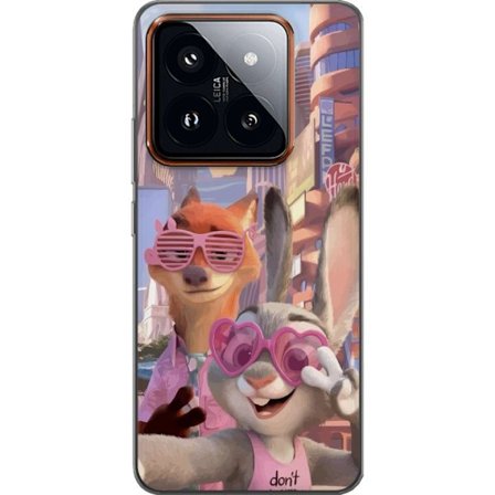 Kompatibelt Mobildeksel til Xiaomi Xiaomi 14 Pro Animerede dyr i et solfylt bymiljø med rosa solbriller og en positiv melding i en fargerik feel-good