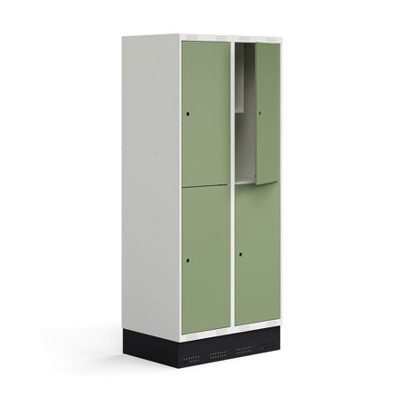 Student locker ROZ, 2 modules, 4 doors, incl. base, 1890x800x550 mm, pale green