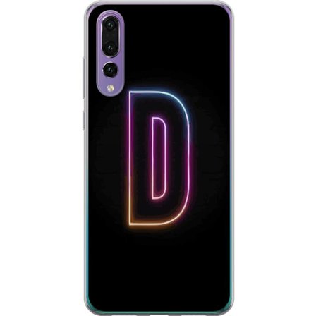 Kompatibel Mobilcover til Huawei Huawei P20 Pro Minimalistisk neonbogstav D i farveskiftende lys mod sort baggrund i moderne digital design