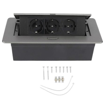 EU Strømkontakt 3 Uttak Flammehemmende Vanntett Innfelt Grenuttak 250V Mørkegrå