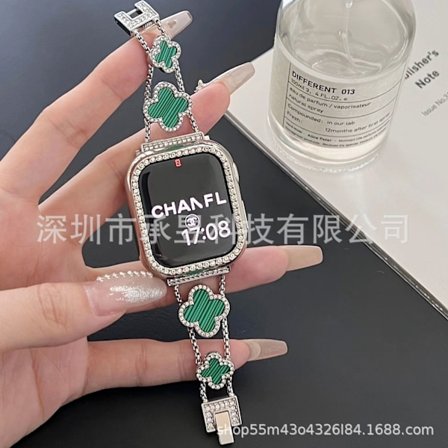 Klockarmband för Apple Watch iWatch 338/40/41/ 10:e generationen 42mm silver med grön