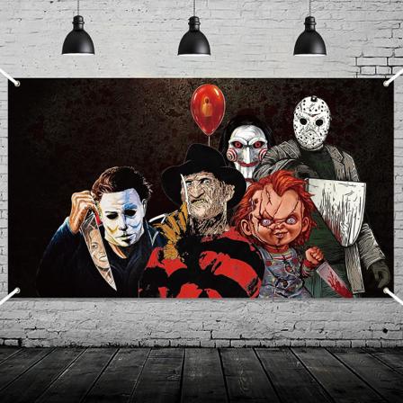 Skrekkfilm-klassiker karakter bakteppe banner Halloween-fest bakgrunn ekstra store bakgrunner klassisk motorsag klovn tilbake til sjelen