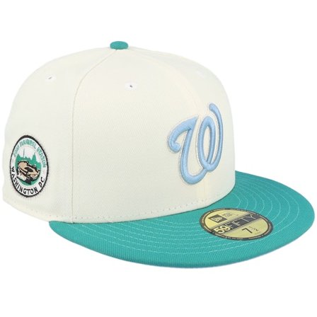 New Era - Washington Nationals Shiny Era 59FIFTY Chrome/Teal/Light Blue Fitted Fitted White Cap - MLB @ Hatstore