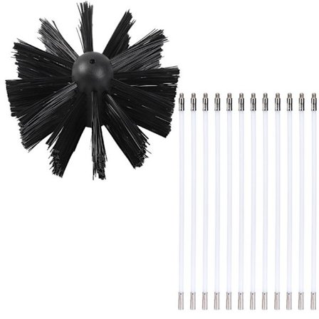 Rensesæt til skorsten, rensesæt til ventilationskanaler, børste til ovnrør, børstesæt til pejs med 12 fleksible stænger á 400 mm og 1 børstehoved á 
