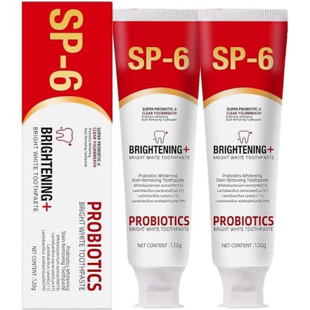 2 stk Sp-6 Probiotisk Opklarende Tandpasta, Dybderensende Tandpasta