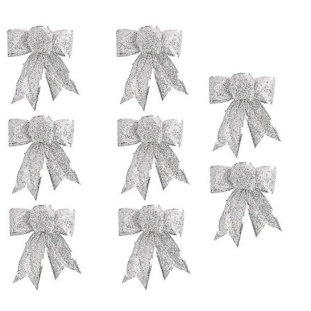 8 kpl Glitter Jouluseppele Jouset Joulukuusen koristeet Rusetit (hopea)