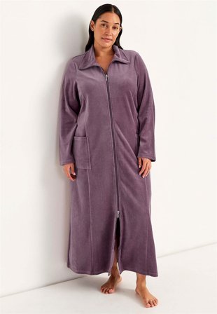 Cellbes of Sweden - Velour, lang morgenkåbe Wilma i støvet lilla til damer i størrelse 54/56