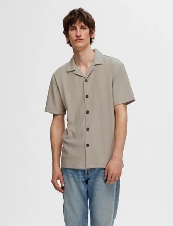 Selected Slhloose-Plisse Resort Ss Shirt Ex - Beige - XL