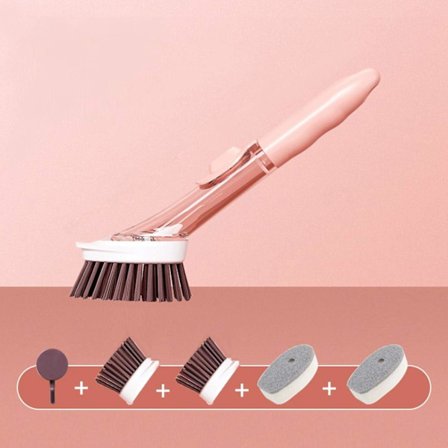 4-i-1 opvaskebørste med sæbebeholder, sikker tætningssilikoneknap (pink) Rød Red