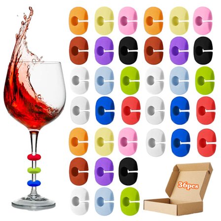 Glasmarkører, 36 stk. silikone glasmarkører, genanvendelige glasdrikkemarkører, festdekorationer til vinglas, champagneglas, martiniglas,