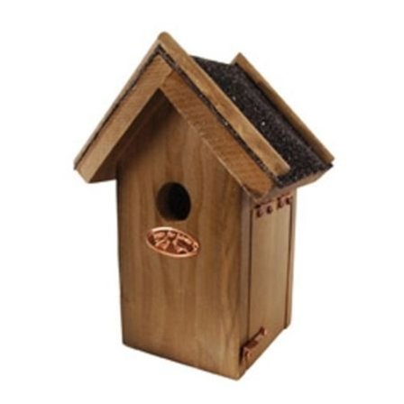 Fuglekasse Tyrol model S - Ros Saks - Fast tag med sort bitumen og messing hængsler