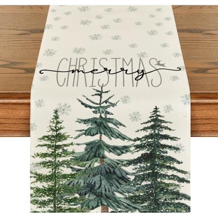 Beige-v rinen m ntykuusi ja lumihiutale - Iloista Joulua p yt liina, sesongin talvi joululoma keitti n ruokap yd n koriste 13 x 72 tuumaa