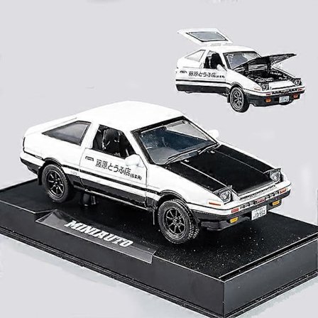Initial D Toyota Trueno AE86 Legert Diecast Bilmodell, Sportsbilleker for Barn og Voksne, Trekk Tilbake Kjøretøy Leketøysbiler (Svart-Type A)