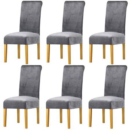 6 stk velour stolbetræk grå stolbeskyttere stretch spisebordsstolbetræk