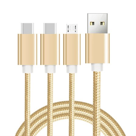 Multi Multi USB laturikaapeli nylon 3 in 1 -latausjohto tyypin C MicroUSB-liittimillä