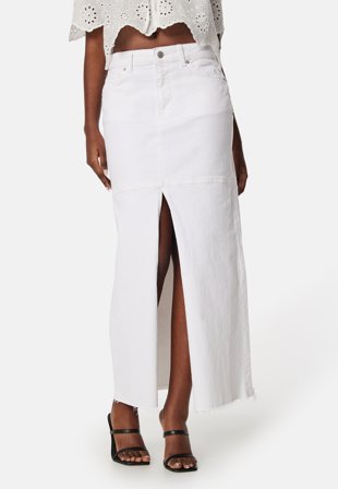 Bubbleroom - Denim Slit Midi Skirt - Offwhite - Kläder
