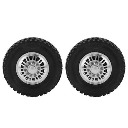 2 kpl RC-auton renkaat Etupyörän laakeri Hopeiset alumiiniseosvanteet Mustat kumirenkaat Tamiya 1/14 -kaatoautoon