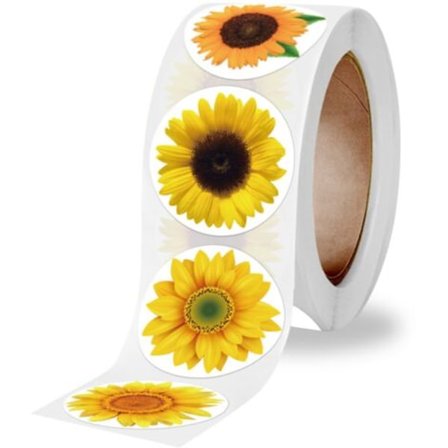 Fonepro 1 Rulle Solros Tack-klistermärken, 500 st 2,5 cm/1 tum Runda Självhäftande Etiketter, Dekorativa