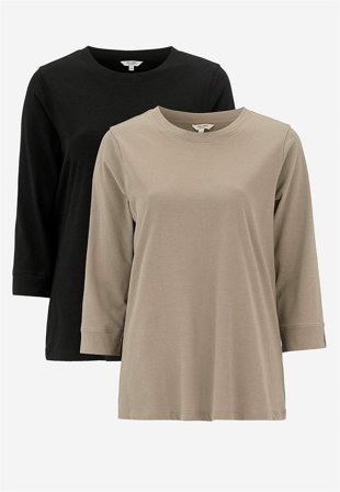 Cellbes of Sweden - Jerseytop i økologisk bomuld 2-pack i beige + sort til damer i størrelse 54/56