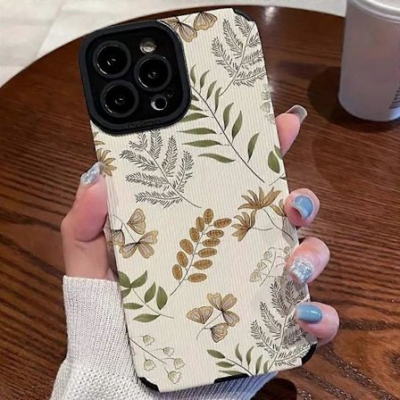 Skal till iPhone 16 Pro, Ormbunksväxter PU Läder+TPU Estetiskt Telefonskal