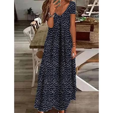 Kvinnor Elegant V-ringad Boho Klänning Spring Polka Dot Print Long Par
