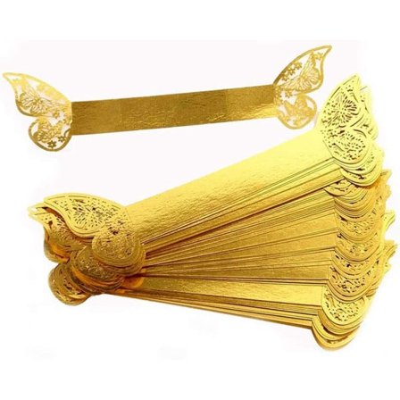 50 st Fjäril Papper Servettringar, Guld Vintage Servettringar