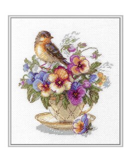 Stickpackung Bild Teetasse mit Blumen und Vogel