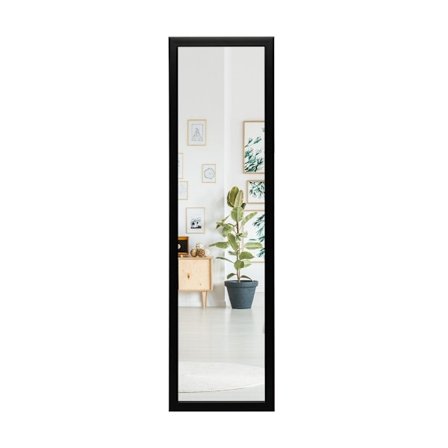 Rektangulært fuldlængde spejl med ophængskrog til dør 33x119cm sort