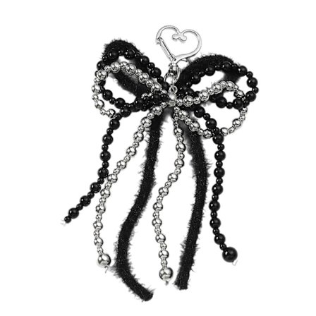 Yndige Perler Bowknot Nøglering Fashion Statement Nøgleholder Stilfuld Pung Udsmykning til Hverdagsbrug og Dekorationer Sort og Hvid