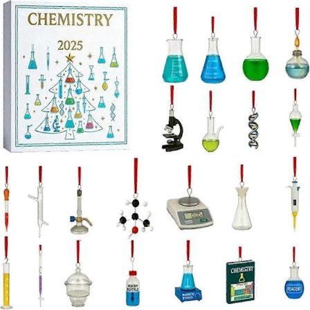 Kemi Julekalendere 2025, 24 Dages Jule Nedtællingskalender med Eksperimenter Kemi Sæt, 2D Akryl Videnskabstema Hængevedhæng, Gave