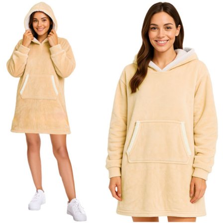 Myströja / Oversized Hættetrøje med Hætte - Fleece Beige