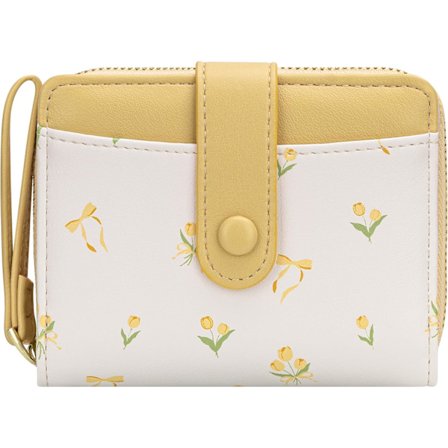 Lompakko naisille, söpö kukkalompakko, luottokorttikotelo, pieni kaksiosainen vetoketjullinen kolikkotasku ja henkilökorttitaskut (T-keltainen)