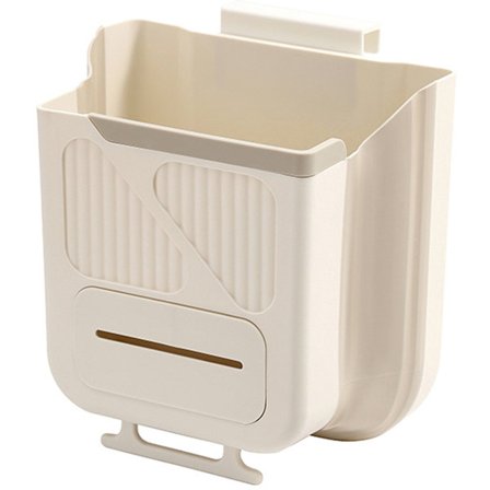 Hængbar skraldespand - Foldbar skraldespand - 7 liters kapacitet - Hvid - Sparer plads - Passer til køkken, skabsdøre, badeværelser, campingvogne, 