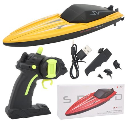 2.4Ghz Höghastighets RC Racing Båt Simuleringsfjärrkontroll Speedbåt för Över 14 År Gul