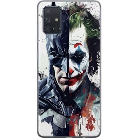 Kompatibelt Mobildeksel til Samsung Samsung Galaxy A71 Delt portrett av Batman og Joker i dramatisk illustrasjon, ikonisk superhelt motiv med mørk ku