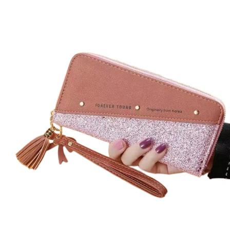 Damplånbok Clutchväska Glitter Splicing Pu Läder Dragkedja Card Mobilhållare Plånbok dark pink