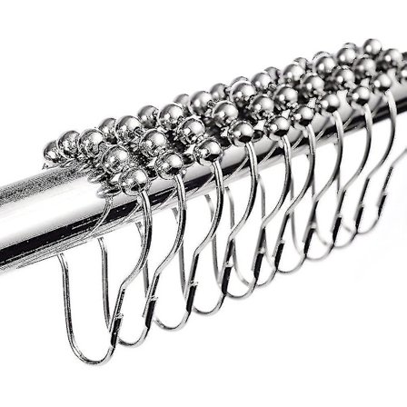 Set med 12 duschringar i rostfritt stål med glidsystem, 12 enkla krokar 69 x 39