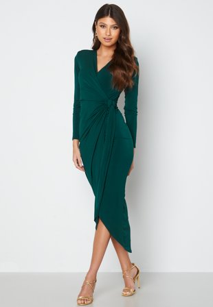 John Zack Long Sleeve Wrap Maxi Dress Forest Green Klær