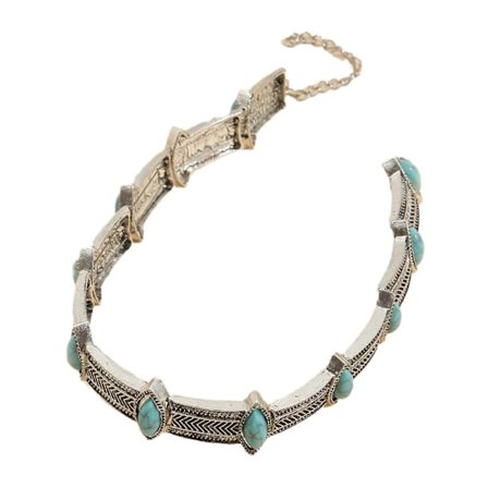 Turkos Halsband Silver Kort Halsband Choker Personifiera Boho Halsband Smycken för Kvinnor och Flickor