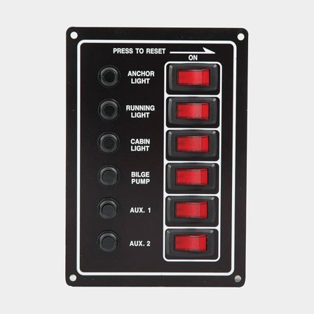 Elpanel med 6 strömbrytare och termosäkringar, 12V