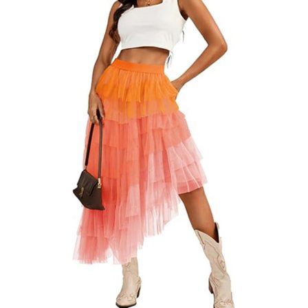 Kvinnor Asymmetriska Långa Tyllkjolar, Regnbågsfärgad Lager-på-lager Tutu Fé-kjol